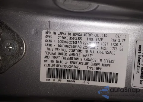 2011 Honda Cr-V Lx from USA, damaged, VIN JHLRE4H30BC035625